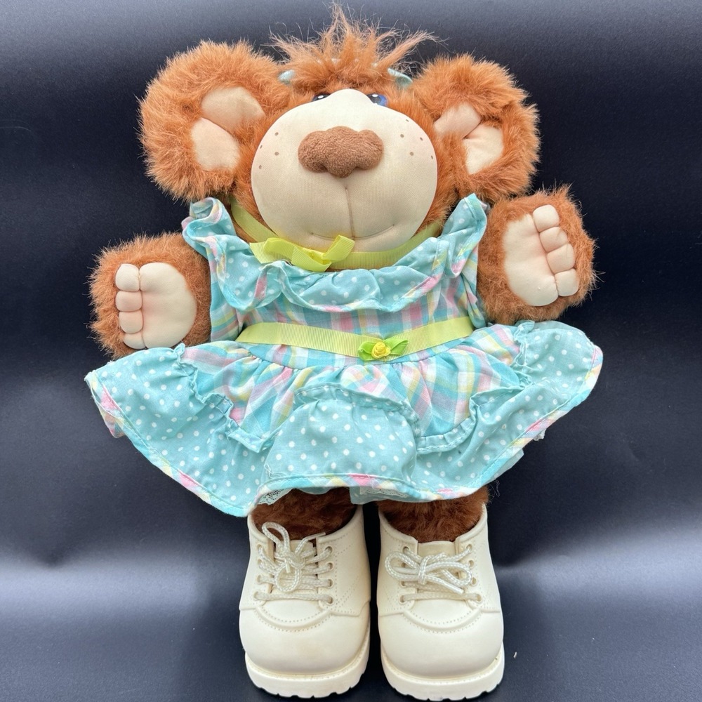 Furskins Junie Mae VTG 80's Teddy Bear 14" W/shoes Xavier Roberts Coleco‎ NWOT